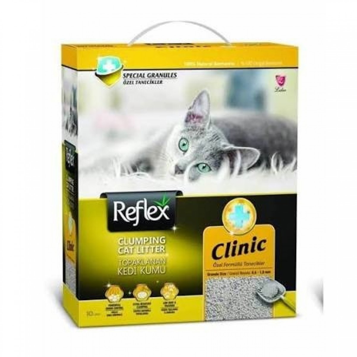 ​10 LT Reflex Klinik (Özel Formüllü Tanecikler) Topaklanan Bentonite Kedi Kumu