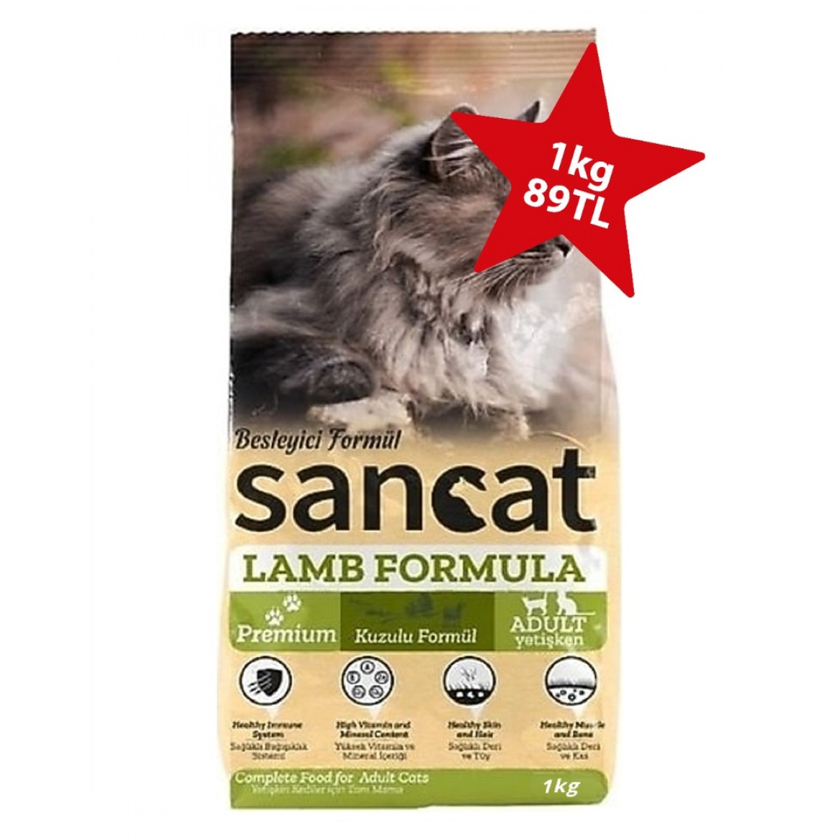San Cat Kuzu Etli Yetişkin Kedi Maması