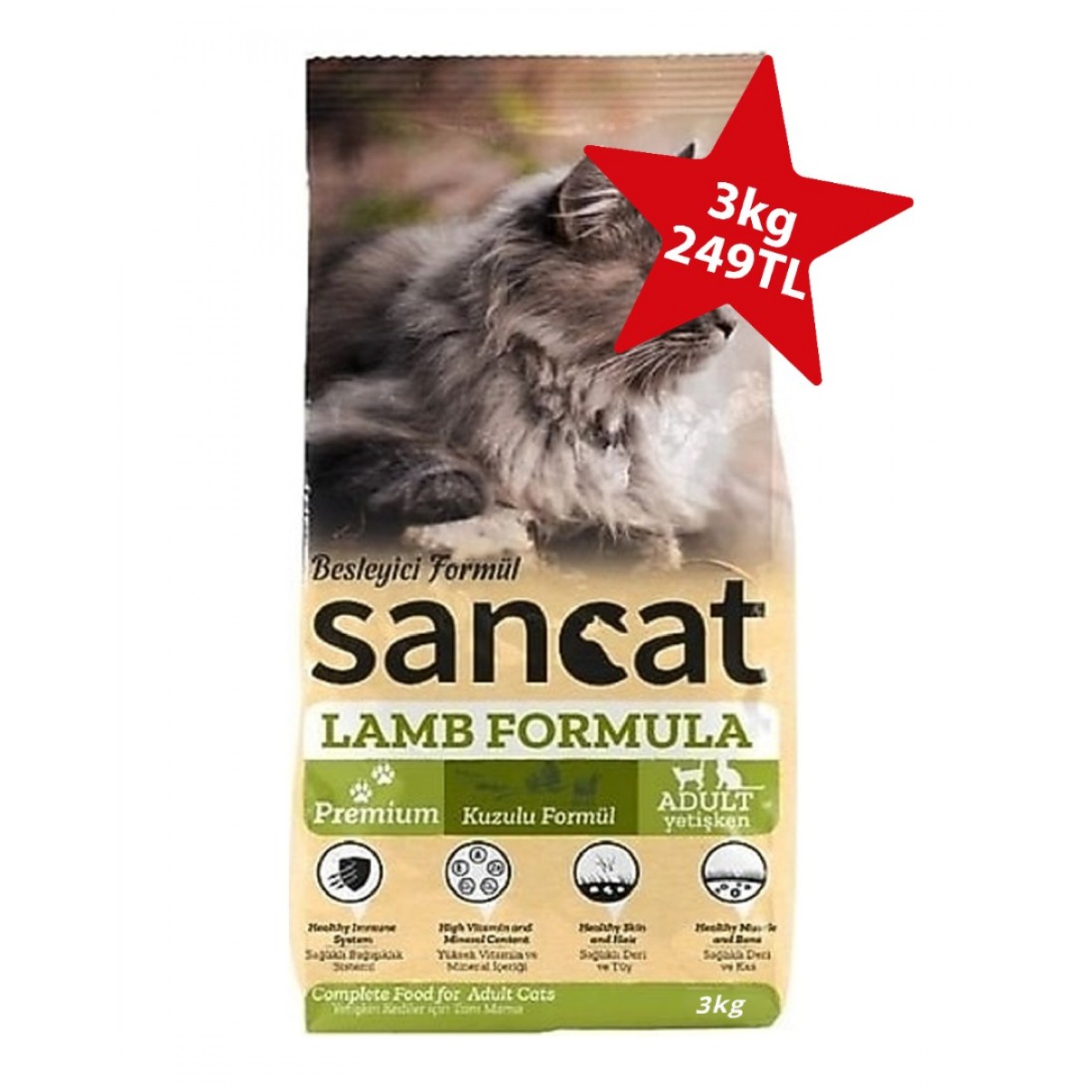 San Cat Kuzu Etli Yetişkin Kedi Maması