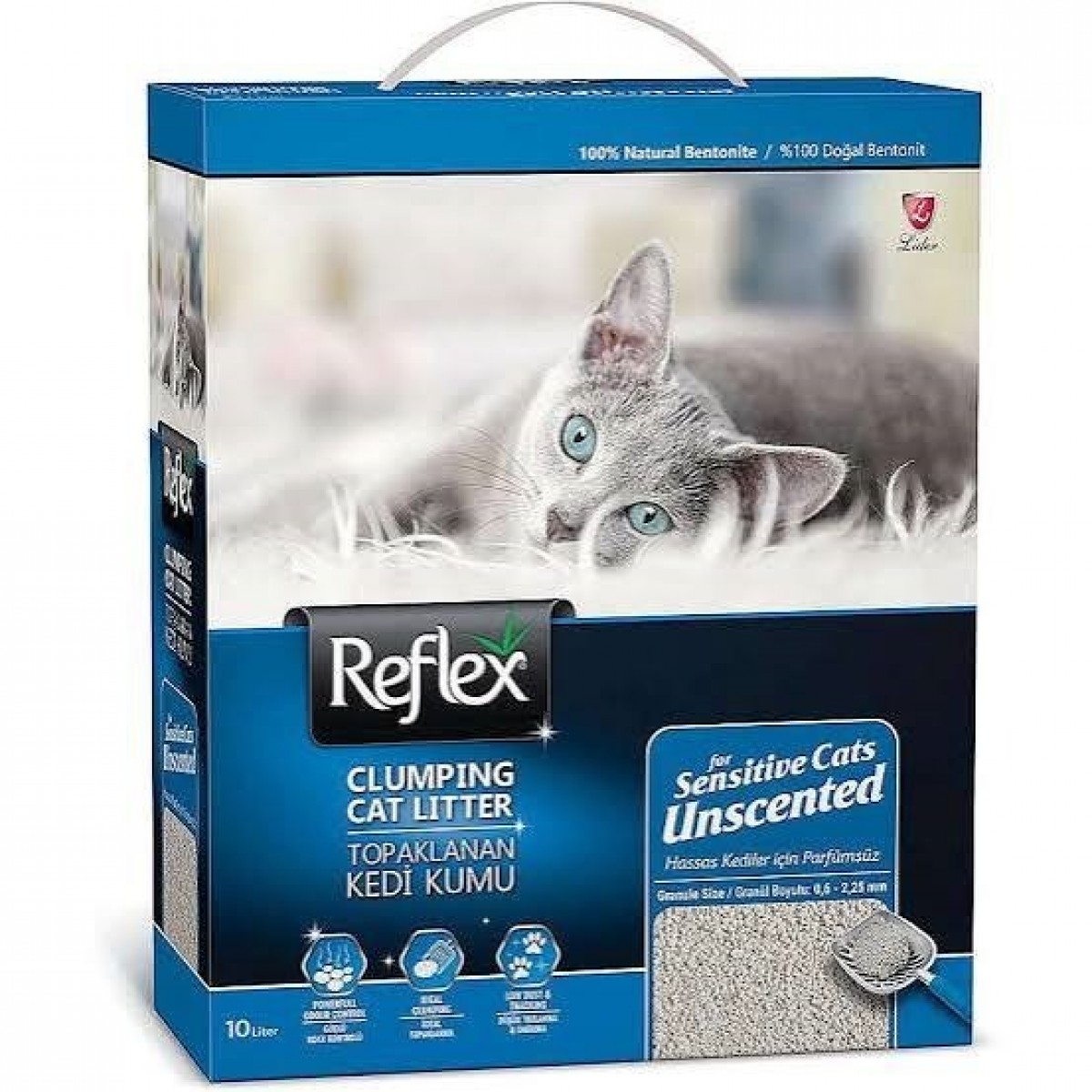 ​10 LT Reflex Hassas Kediler İçin Parfümsüz Topaklanan Bentonite Kedi Kumu