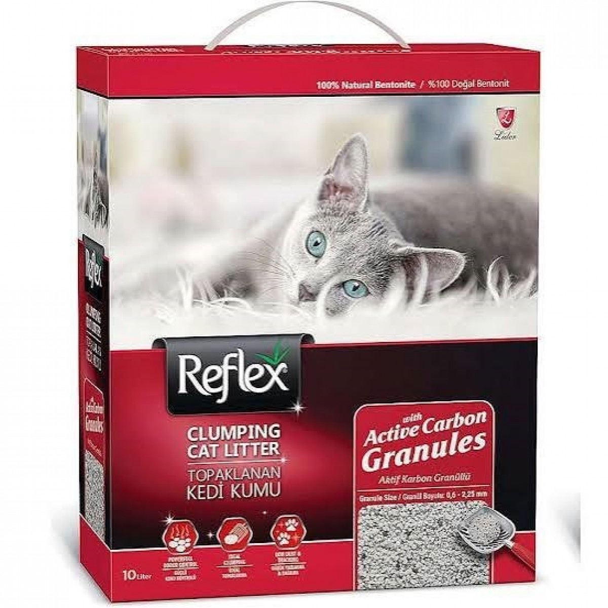 ​10 LT Reflex Aktif Karbon Granüllü Topaklanan Bentonite Kedi Kumu