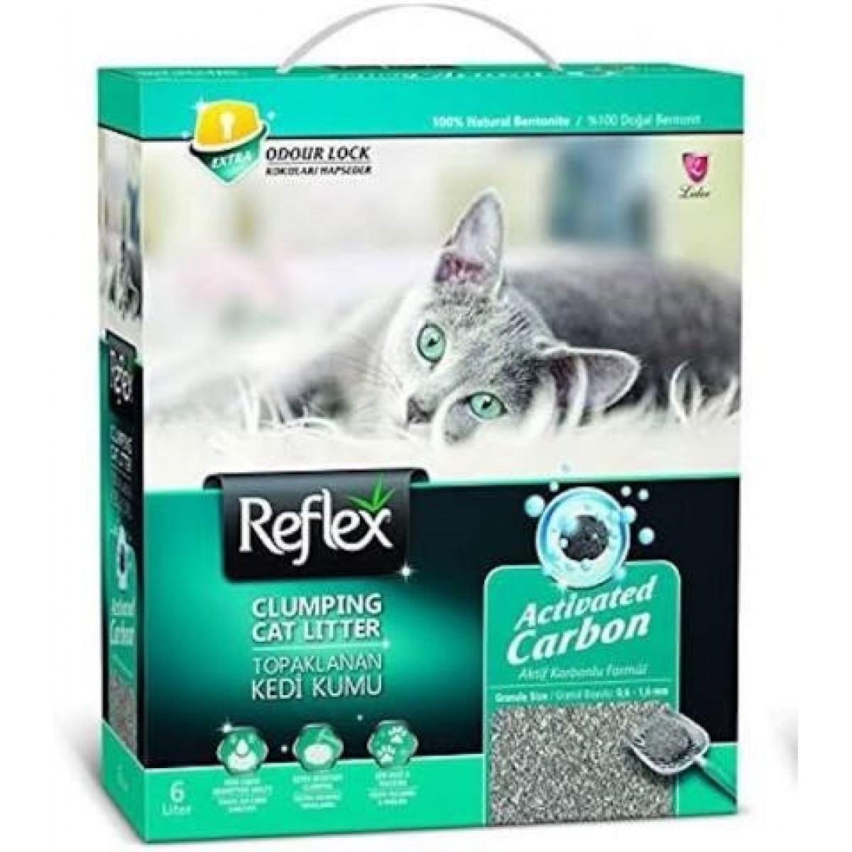 ​10 LT Reflex Plus Aktif Karbon Granüllü Topaklanan Bentonite Kedi Kumu
